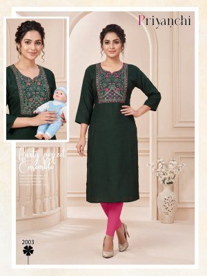 PRIYANCHI Vol 2  Vertican Plain Multi Sequence feeding Kurti Set kurtis catalogs
