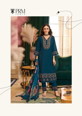 PRM India Amoro Roman Silk A Line Kurti Set with Embroidery, Handwork And Tabby Silk Digital Print Dupatta Wholesale kurtis catalogs