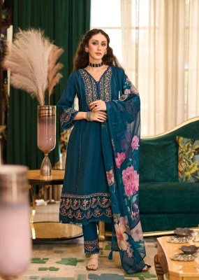 PRM India Amoro Roman Silk A Line Kurti Set with Embroidery, Handwork And Tabby Silk Digital Print Dupatta Wholesale kurtis catalogs