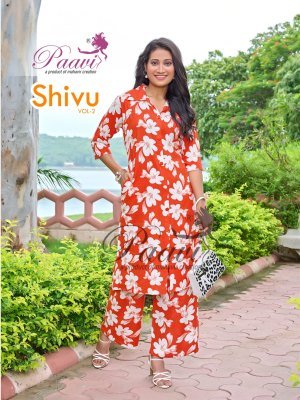 Paavi Shivu 2 Lifestyle Heavy Rayon Print Kurti With Pocket And Pant Set Wholesale kurtis catalogs