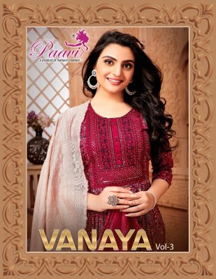 Paavi by Vanya 3 reyon capsul print nyra cut kurti pant and dupatta catalogue at wholesale price readymade suit catalogs