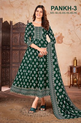 Pankh 3 present heavy reyon gold printed Anarkali kurti  with dupatta catalogue Amavi