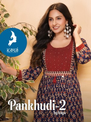 Pankhudi 2 by Kaya Super quality Cotton Dhabu Gamthi printed  long kurti catalogue at affordable rate wholesale catalogs