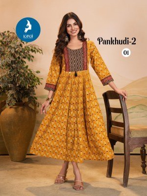 Pankhudi 2 by Kaya Super quality Cotton Dhabu Gamthi printed  long kurti catalogue at affordable rate kurtis catalogs