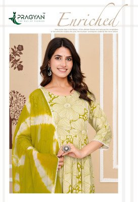Pargyan Saheli Vol-1 Nayra Style Rayon Kurti Pant Dupatta Set wholesale catalogs