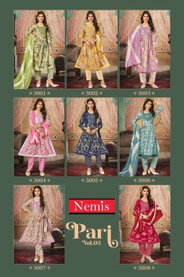 Pari vol 3 by Nemis Capsule Reyon embroidered printed Nayra cut dress material catalogue readymade suit catalogs