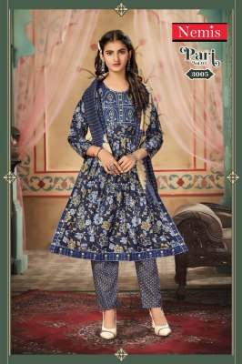 Pari vol 3 by Nemis Capsule Reyon embroidered printed Nayra cut dress material catalogue readymade suit catalogs