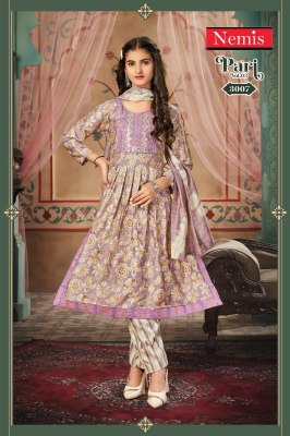Pari vol 3 by Nemis Capsule Reyon embroidered printed Nayra cut dress material catalogue readymade suit catalogs