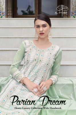 Parian dream by Al fathima faux georgette with embroidered kurti pant and dupatta catalogue at affordable rate Amavi
