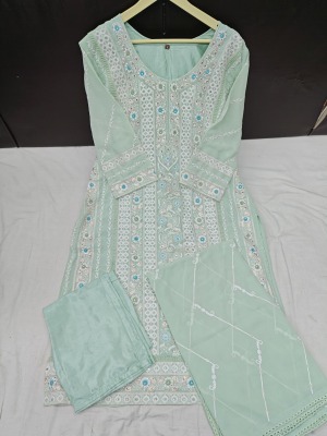 Parian dream by Al fathima faux georgette with embroidered kurti pant and dupatta catalogue at affordable rate readymade suit catalogs