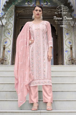 Parian dream by Al fathima faux georgette with embroidered kurti pant and dupatta catalogue at affordable rate readymade suit catalogs