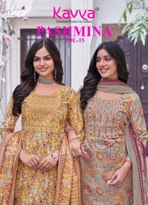 Pashmina vol 15 by Kavya Malasian Cotton embroidered top bottom and dupatta collection in affordable rate wholesale catalogs