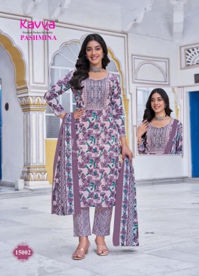 Pashmina vol 15 by Kavya Malasian Cotton embroidered top bottom and dupatta collection in affordable rate readymade suit catalogs