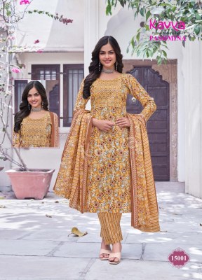 Pashmina vol 15 by Kavya Malasian Cotton embroidered top bottom and dupatta collection in affordable rate readymade suit catalogs