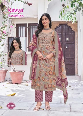 Pashmina vol 15 by Kavya Malasian Cotton embroidered top bottom and dupatta collection in affordable rate readymade suit catalogs