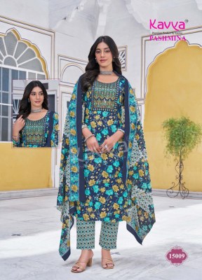 Pashmina vol 15 by Kavya Malasian Cotton embroidered top bottom and dupatta collection in affordable rate readymade suit catalogs