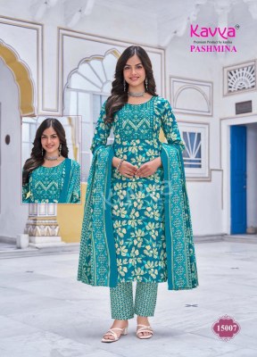Pashmina vol 15 by Kavya Malasian Cotton embroidered top bottom and dupatta collection in affordable rate readymade suit catalogs