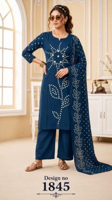 Passion Forever 3-Piece Cotton 60/60 Embroidery Kurti Pant Dupatta Set 