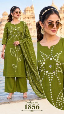 Passion Forever 3-Piece Cotton 60/60 Embroidery Kurti Pant Dupatta Set Size wise Combo Set
