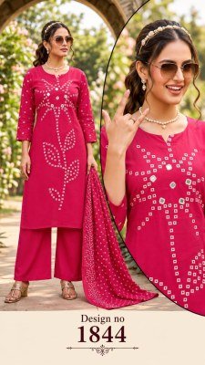 Passion Forever 3-Piece Cotton 60/60 Embroidery Kurti Pant Dupatta Set Size wise Combo Set