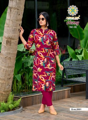 Passion Tree Honey Vol 2 A Line Kurti with Pant Vetican Print Kurti with Pocket And Plain Pant Wholesale kurtis catalogs