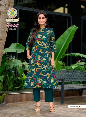 Passion Tree Honey Vol 2 A Line Kurti with Pant Vetican Print Kurti with Pocket And Plain Pant Wholesale kurtis catalogs