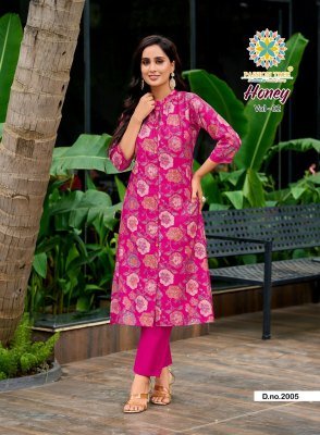 Passion Tree Honey Vol 2 A Line Kurti with Pant Vetican Print Kurti with Pocket And Plain Pant Wholesale kurtis catalogs