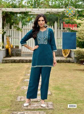 Passion Tree Inaya Vol 1 Straight Top with Palazzo Pant Cord Set  Self Jacquard Viscose Silk Fabric with Fancy Embroidery Wholesale co ord set catalogs