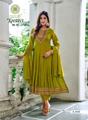 Passion Tree Kashvi Vol 2 Vichitra Silk Anarkali Kurti Set with Fancy Embroidery And Heavy Chanderi Cutwork Dupatta Wholesale kurti pant with dupatta Catalogs