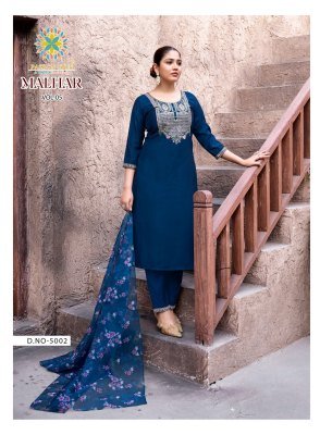 Passion Tree Malhar Vol 5 Roman Silk Embroidered Kurti, Pant And Organza Digital Print Dupatta Set Wholesale kurtis catalogs
