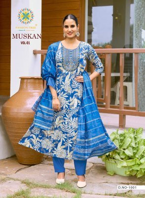 Passion Tree Muskan Vol 1 Heavy Printed Reyon Anarkali Top  Pant And Dupatta with Fancy Embroidery  Work Wholesale fancy Anarkali suit catalogs