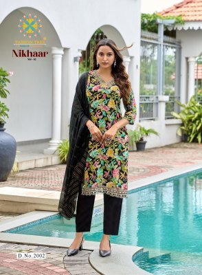 Passion Tree Nikhaar Vol 2 Premium Rayon Procion Print Kurti Set with Fancy Embroidery And Jacquard Dupatta Wholesale kurtis catalogs