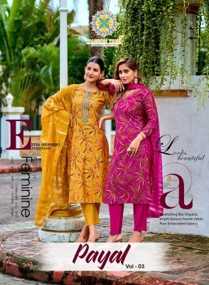 Passion Tree Payal Vol3 Straight Kurti Pant Set Vetican Print Fancy Embroidery Jacquard Heavy Dupatta Wholesale passion tree