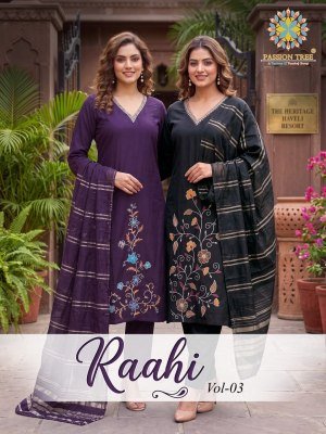 Passion Tree Raahi Vol-3 Straight Kurti Pant Dupatta Roman Silk Embroidery Set 