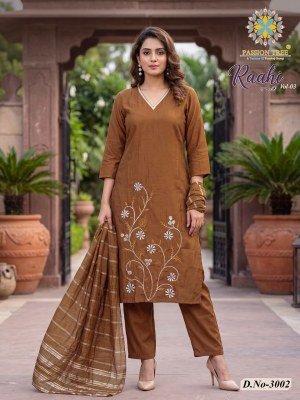 Passion Tree Raahi Vol-3 Straight Kurti Pant Dupatta Roman Silk Embroidery Set kurti pant with dupatta Catalogs