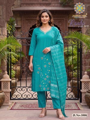 Passion Tree Raahi Vol-3 Straight Kurti Pant Dupatta Roman Silk Embroidery Set kurti pant with dupatta Catalogs