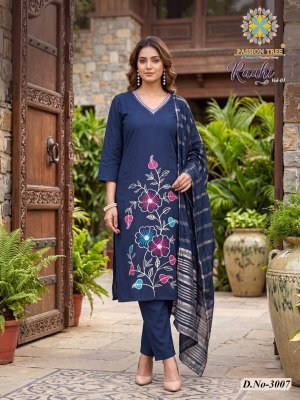 Passion Tree Raahi Vol-3 Straight Kurti Pant Dupatta Roman Silk Embroidery Set kurti pant with dupatta Catalogs