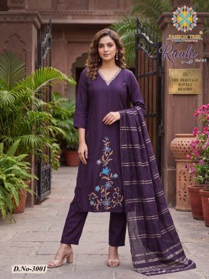 Passion Tree Raahi Vol-3 Straight Kurti Pant Dupatta Roman Silk Embroidery Set kurti pant with dupatta Catalogs