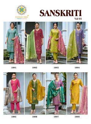 Passion Tree Sanskriti Vol-1 Roman Shimmer Silk Kurti Pant Dupatta Set kurti pant with dupatta Catalogs