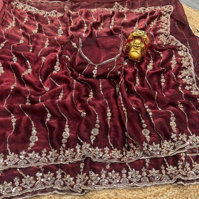 Pavika Space Silk Party Wear Saree with Sequins & Cutdana Hand Work sarees catalogs