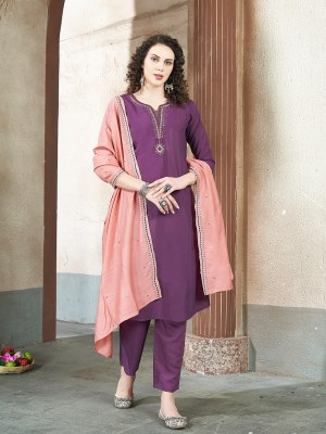 Pavishka by D 1023 roman silk neck embroidered readymade suit catalogue at affordable rate readymade suit catalogs