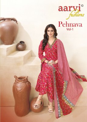 Pehnava vol 1 by Aarvi Designer anarkali Pattern cotton readymade suit catalogue at low rate wholesale catalogs