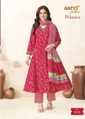 Pehnava vol 1 by Aarvi Designer anarkali Pattern cotton readymade suit catalogue at low rate readymade suit catalogs