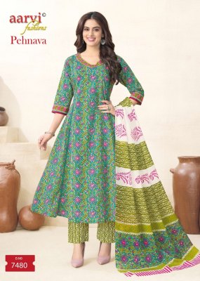 Pehnava vol 1 by Aarvi Designer anarkali Pattern cotton readymade suit catalogue at low rate readymade suit catalogs