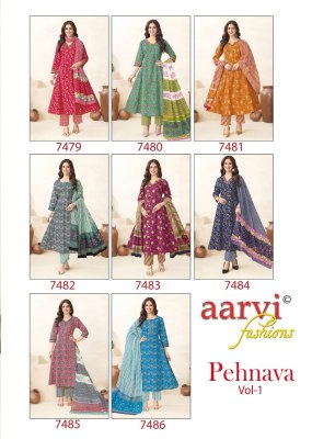 Pehnava vol 1 by Aarvi Designer anarkali Pattern cotton readymade suit catalogue at low rate readymade suit catalogs