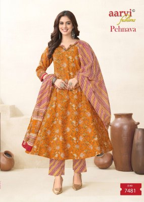 Pehnava vol 1 by Aarvi Designer anarkali Pattern cotton readymade suit catalogue at low rate readymade suit catalogs