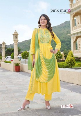 Pink Mirror Fairy Tales Naira cut Kurti pant dupatta set wholesale Kurti catalogue  kurtis catalogs