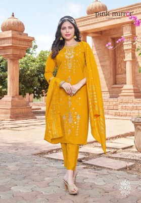 Pink mirror new tiara Viscose Silk Kurti Pant with Dupatta set catalogue buy wholesale  kurtis catalogs