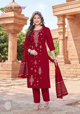 Pink mirror new tiara Viscose Silk Kurti Pant with Dupatta set catalogue buy wholesale  kurtis catalogs
