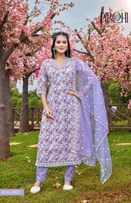 Pirohi By Rajavir Schiffle Vol 1 Designer Kurti Pant Dupatta Set Wholesale Kurti catalogue  Amavi